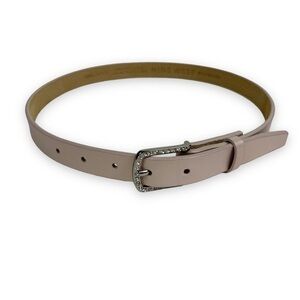 Nine West Vegan and Genuine Leather Pink Belt Rhinestones Buckle Size 35